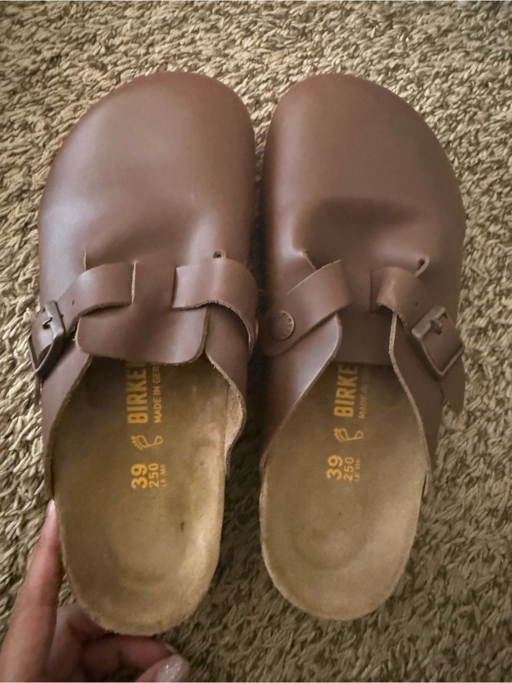 Birkenstock Brown Leather Boston Clogs with Buckle